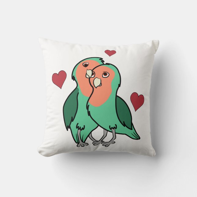 Valentine's Day Peach Faced Love Birds with Hearts Throw Pillow (Front)