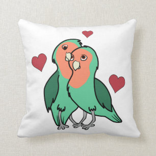 Valentine's Day Peach Faced Love Birds with Hearts Throw Pillow