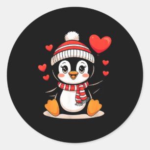 Valentine's Day Penguin Heart Balloon Cute Classic Round Sticker