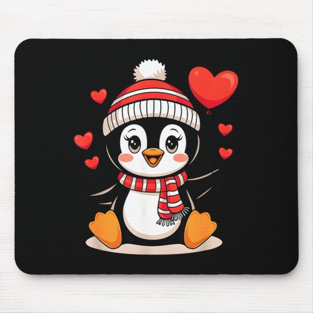 Valentine's Day Penguin Heart Balloon Cute  Mouse Pad (Front)