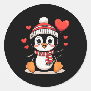 Valentine's Day Penguin Heart Bylloon Cute  Classic Round Sticker