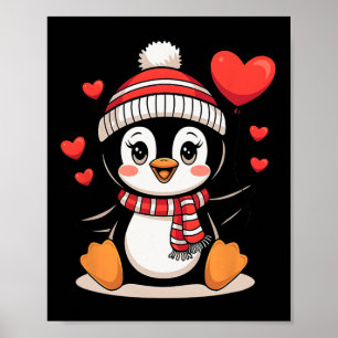 Valentine's Day Penguin Heart Bylloon Cute  Poster