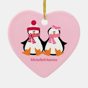 Valentines Day Penguins Ceramic Ornament