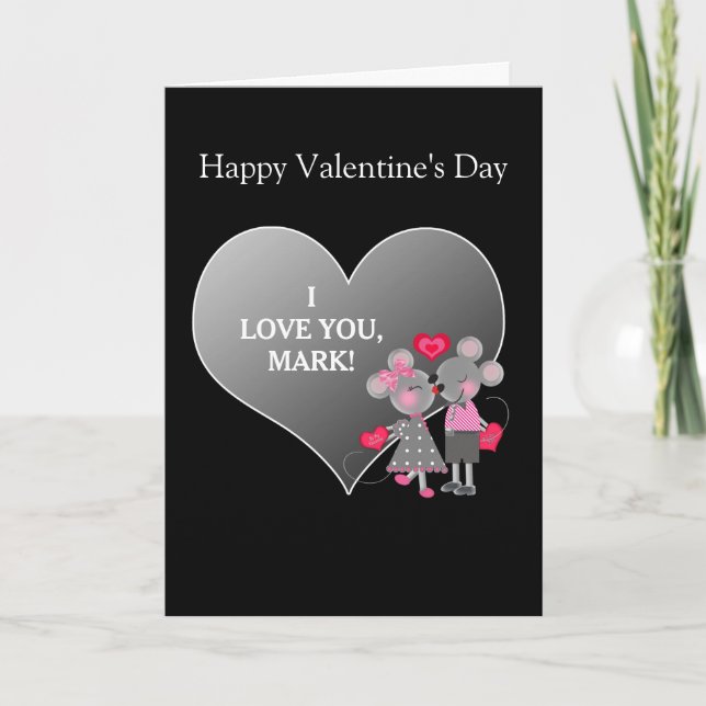 Valentine's Day - Personalize -Mice in Love/Hearts Holiday Card (Front)