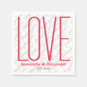 Valentine's Day Personalized Couple Modern Red Napkin