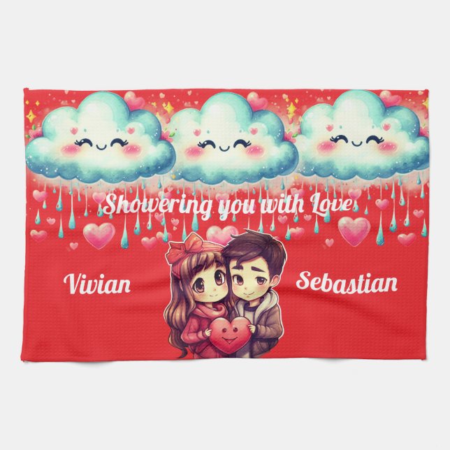 Valentine's Day Personalized names Kitchen Towel (Horizontal)