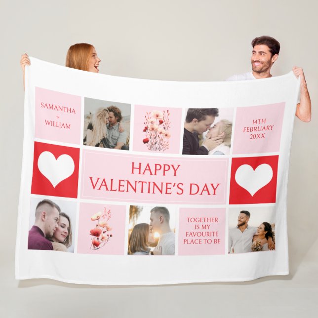 Valentines Day Personalized Photo Collage  Fleece Blanket (In Situ)