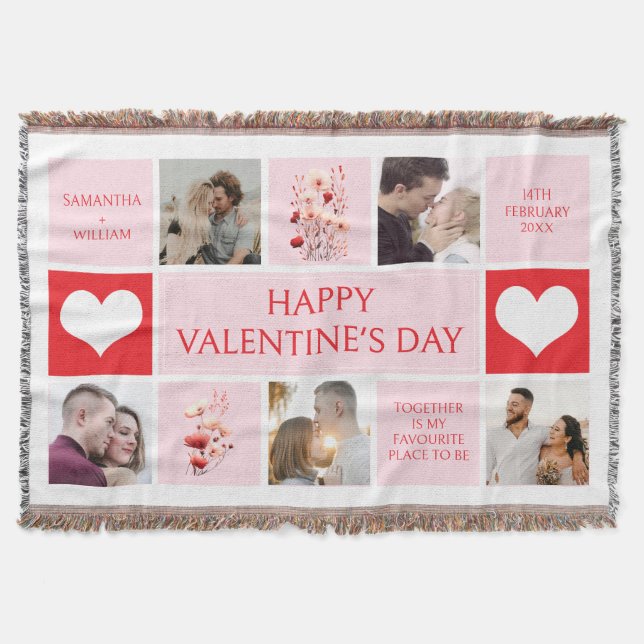 Valentines Day Personalized Photo Collage  Throw Blanket (Front)