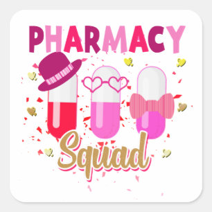 Valentines Day Pharmacy Squad Group Matching  Square Sticker