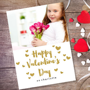 Valentine's Day Photo Glittery Gold Classroom Holiday Postcard