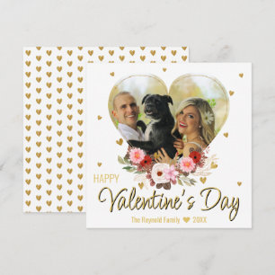 Valentine's Day Photo Heart Gold Glitter Hearts Holiday Card