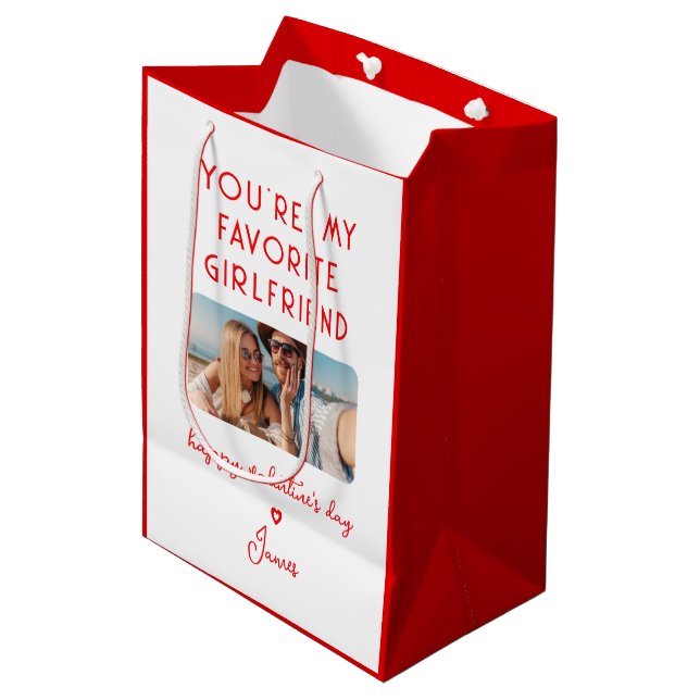 Valentines Day Photo You're My Favourite Girlfrien Medium Gift Bag (Front Angled)