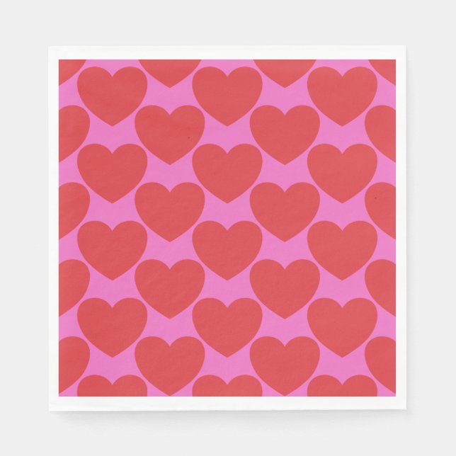 Valentine's Day Pink and Red Heart Pattern Party Napkin (Front)