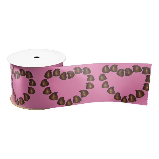 Valentine's Day Pink Brown Chocolate Drop Heart Satin Ribbon (Spool)