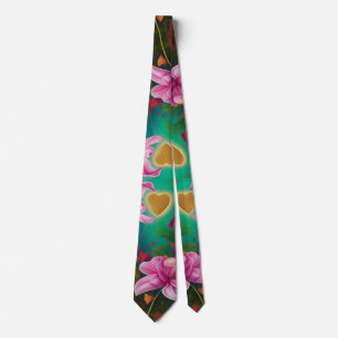 Valentines Day -Pink Flowers and Hearts   Tie