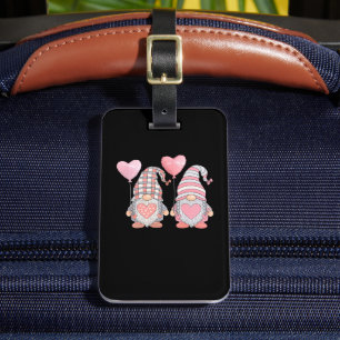 Valentine's Day Pink Heart Couple Gnome Balloons Luggage Tag