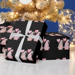 Valentine's Day Pink Heart Couple Gnome Balloons Wrapping Paper