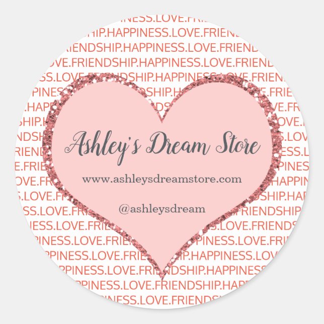 Valentine's Day Pink Heart Custom Business Website Classic Round Sticker (Front)