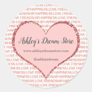 Valentine's Day Pink Heart Custom Name Classic Round Sticker