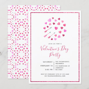 Valentine's Day Pink Hearts and Arrows Invitation