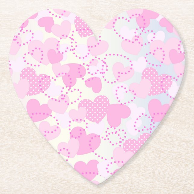 Valentine's Day Pink Hearts Background-38923 Paper Coaster (Front)