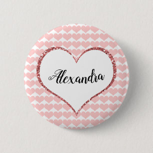 Valentine's Day Pink Hearts Custom Name 2 Inch Round Button