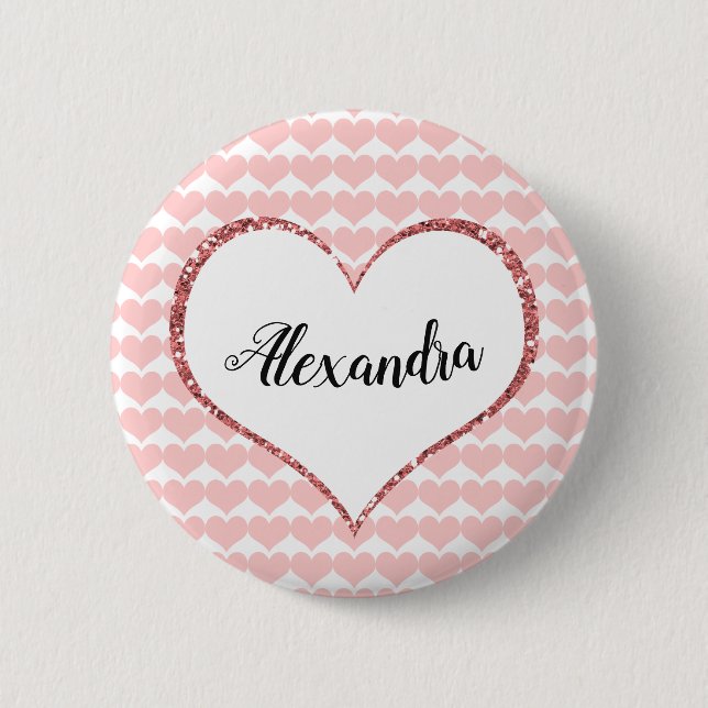 Valentine's Day Pink Hearts Custom Name 2 Inch Round Button (Front)