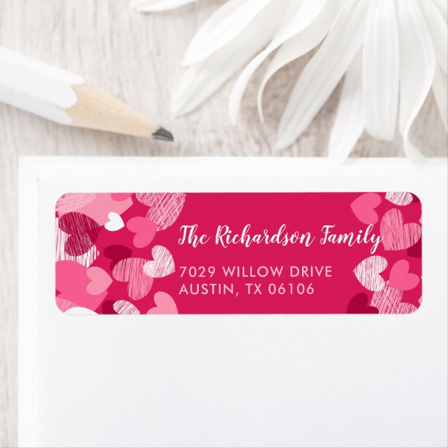 Valentine's Day Pink Hearts Custom Return Adresse (En situation)