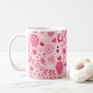 Valentine's Day Pink Hearts Love Bear Flowers Coffee Mug