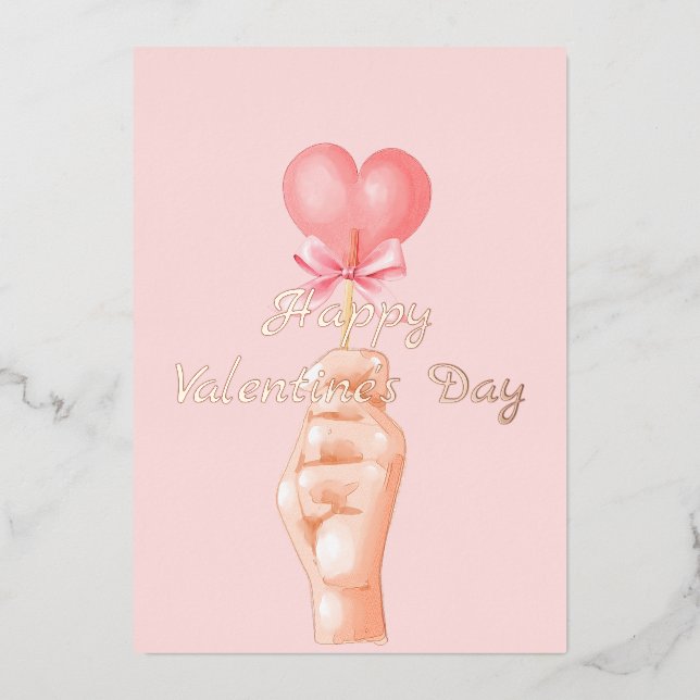 Valentine's Day | Pink Lollipop Heart Holiday Card (Front)