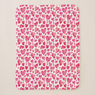 Valentines Day Pink Love Heart Sherpa Blanket