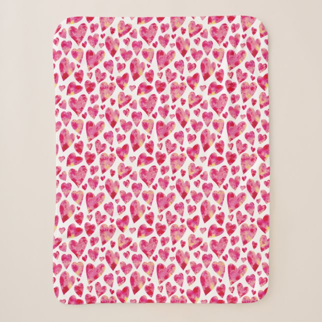 Valentines Day Pink Love Heart Sherpa Blanket (Front)