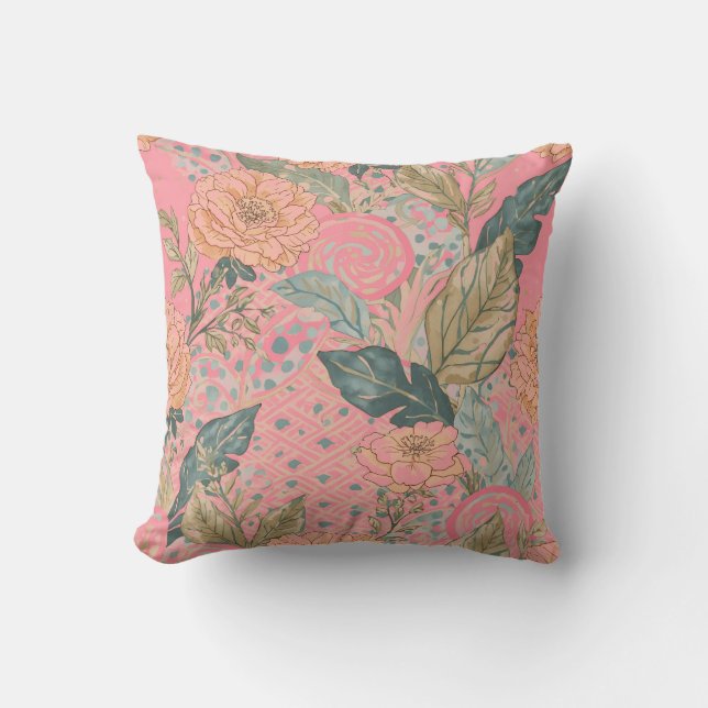 Valentines Day,Pink,Lovely Flowers,Modern, Trendy Throw Pillow (Front)