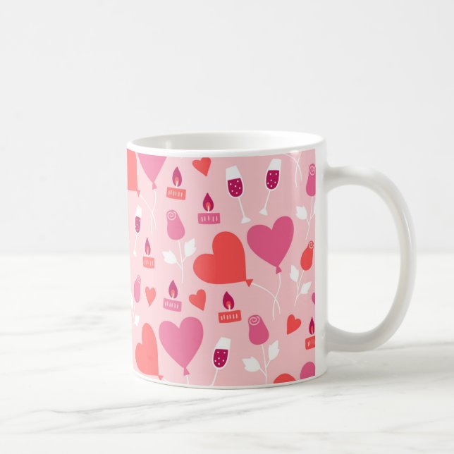 Valentine's Day Pink Red Heart Balloons Pattern Coffee Mug (Right)
