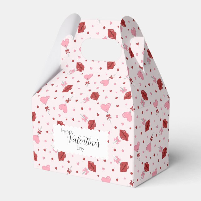 Valentine's Day Pink & Red Heart Lollipop Suckers Favor Box (Front Side)