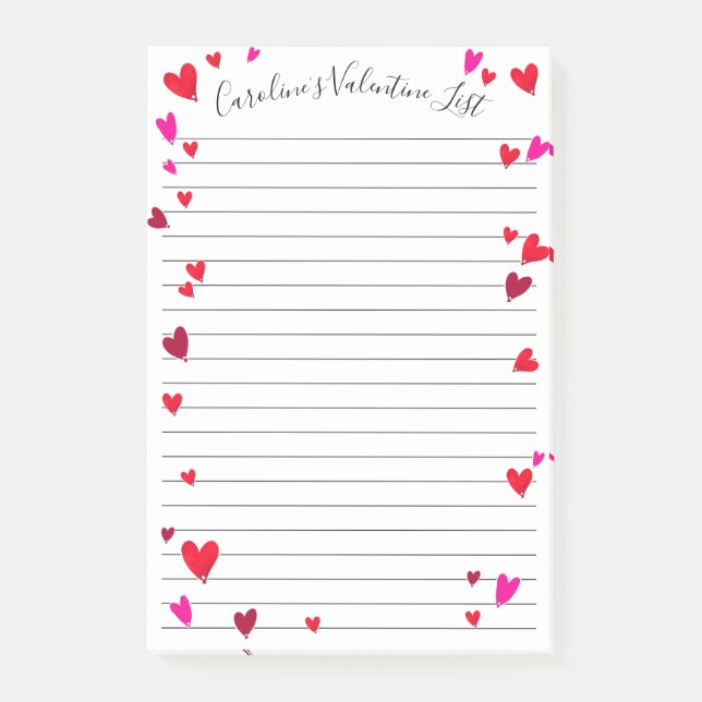 Valentine's Day Pink Red Hearts Personalized Post-it Notes (Front)