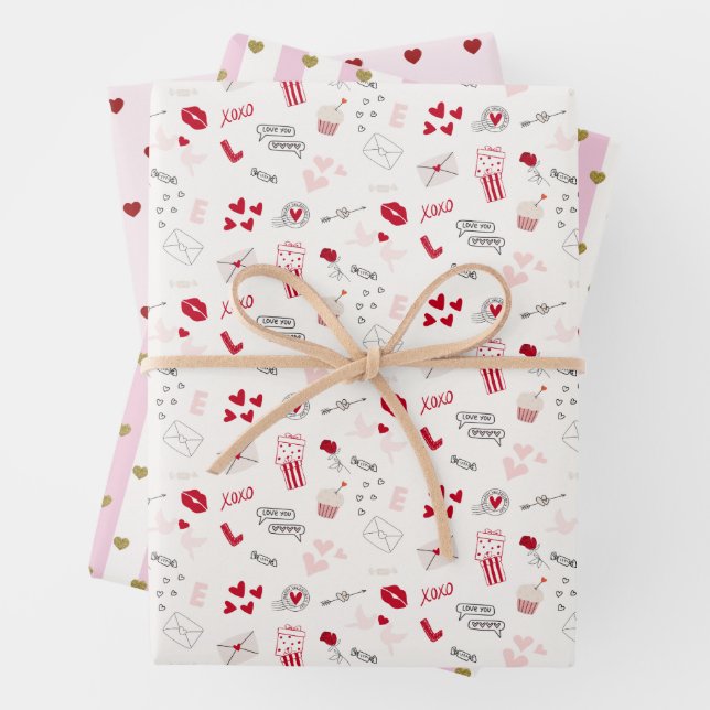 Valentines day pink red pattern  wrapping paper sheet (In situ)