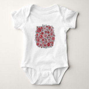 Valentine's Day Pink Red Roses Hearts Doodles Baby Bodysuit