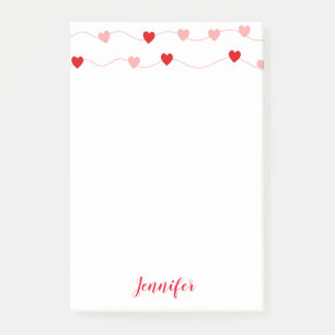 Valentines Day Pink Red String Hearts Personalized Post-it Notes