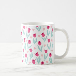 Valentine's Day Pink Red Tulips Flowers Hearts Coffee Mug