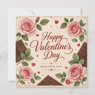 Valentines Day Pink Roses Chocolate Bars Card