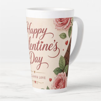 Valentines Day Pink Roses Chocolate Bars Latte Mug