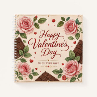 Valentines Day Pink Roses Chocolate Bars Notebook