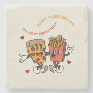 Valentine's Day "Pizza and Fried Potatoes Match"  Stone Coaster