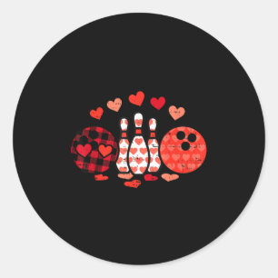 Valentines Day Plaid Bowling Valentine Srts Men Wo Classic Round Sticker