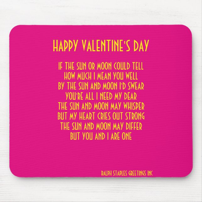 VALENTINE'S DAY POEM MOUSE PAD (Front)