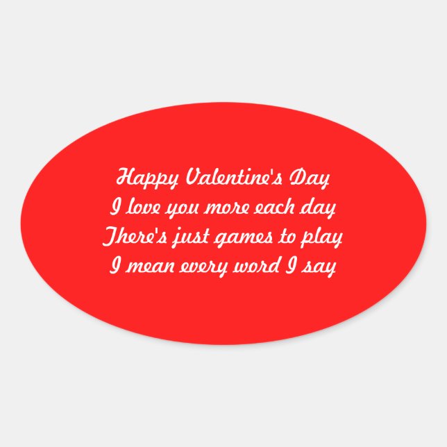 Valentine's day poem oval sticker (Front)