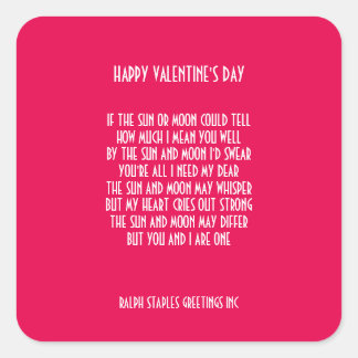 VALENTINE'S DAY POEM SQUARE STICKER