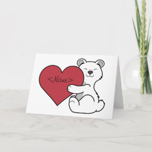 Valentine's Day Polar Bear with Red Heart Holiday Card