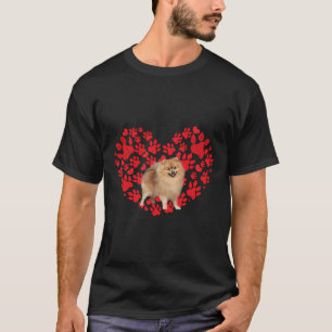 Valentines Day Pomeranian Dog Lover Heart Paw T-Shirt